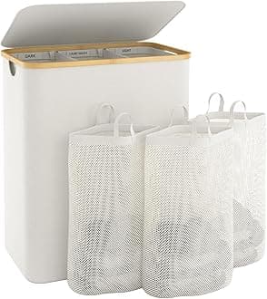 Extra Large 3 Section Dirty Clothes Laundry Basket with Lid, Dirty Clothes Hampers with Removable Bags for Bedroom and Laundry Room, Beige