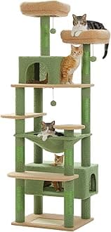 PAWZ Road Large 72 Inches Cat Tree and Tower for Indoor Cats - with Sisal-Covered Scratching Posts, Padded Perches, Condos, and Basket - Green