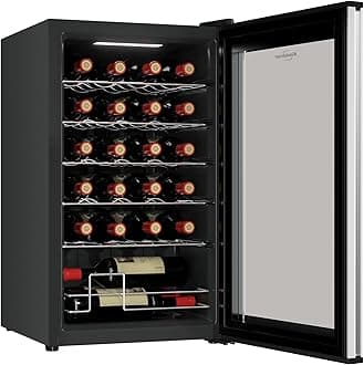 Koolatron 24 Bottle Wine Fridge – Freestanding Wine Cooler with Glass Door, 2.4 cu. ft (68 L), Beverage Can Refrigerator, Digital Temperature Control, Ideal for White, Red, Sparkling Wine, Champagne
