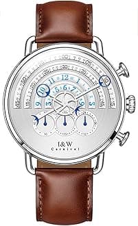 Luxury Men Chronograph Sapphire Big Dial Silver Stainless Steel Waterproof Quartz Brown Leather Watches