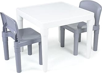 Humble Crew Kids Dry Erase Plastic Table and 2 Set, White Table & Grey Chairs, 20 x 20 x 17inches, 12 x 11 x 18 inches