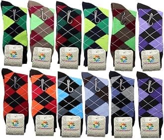 USBingoshop Mens Cotton Argyle Striped Solid Ribbed Black Crew Dress Socks