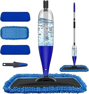 CLDREAM Spray Mop for Floor Cleaning with 3pcs Washable Pads - 800 ml Refillable Microfiber Dust Mop,Wet/Dry Flat Mop for Kitchen Wood Floor Hardwood Laminate Ceramic Tiles Cleaning (Blue, 800ML)