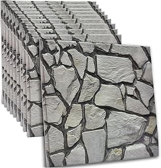 3D Faux Stone Wall Panels Peel and Stick, 10PCS Self Adhesive Waterproof 3D Wallpaper, 11.8"x11.8" Textured Decorative Wall Panels for Living Room Bedroom Game Room Office Home Wall Decor (Grey)