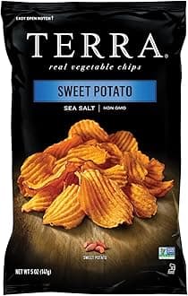 Terra Sweet Potato Chips, Crinkle Chips with Sea Salt, 5 oz Bag (Pack of 6)