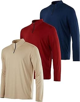 Real Essentials 3 Pack: Men's Dry-Fit Active Quarter Zip Long Sleeve Athletic Performance Pullover (Available in Big & Tall)