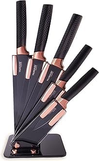 nuovva Kitchen Knife Set 5 Piece, Stainless Steel Kitchen Knives Set with Sheath Covers, Titanium Plated Chef Knives Set for Kitchen,Black