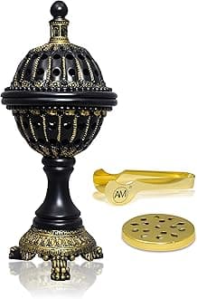 AM Lux Globe Incense Burner - Bakhoor Cone Holders | Insence bukhoor Burners| Frankincense Burner Charcoal | Mabkhara | for Office & Spiritual Decor (Black)