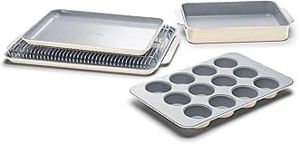 Nonstick Ceramic Bakeware Set (5 Pieces) - Baking Sheets, Assorted Baking Pans & Storage - Aluminized Steel Body - Non Toxic, PTFE & PFOA Free - Cream