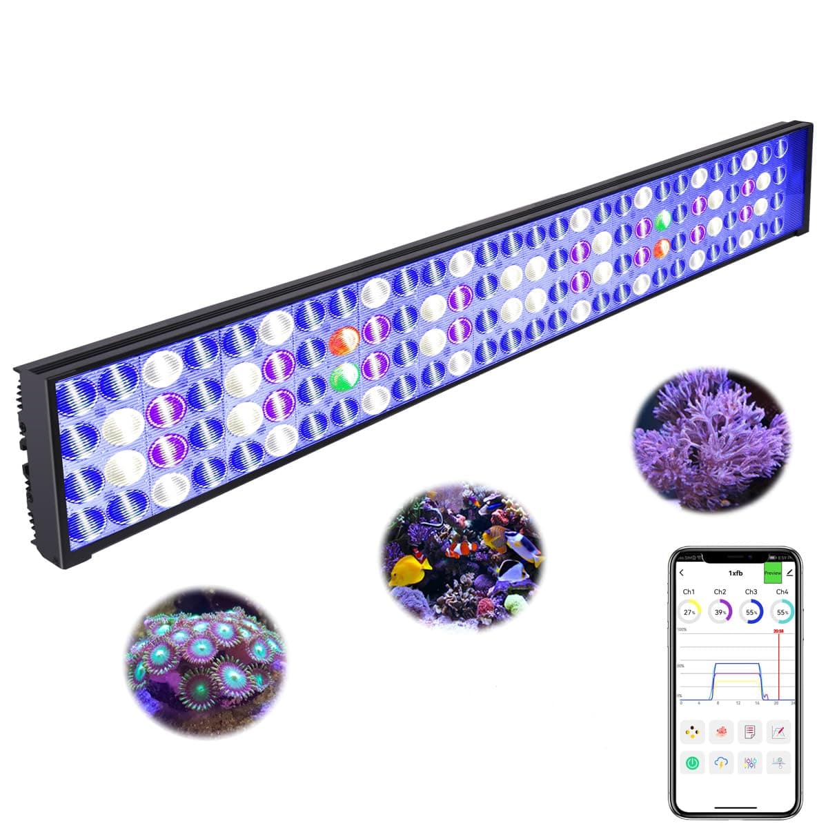 Hertz 75 Smart Reef LED Light Aquarium Tank Lamp for 36" 90cm Saltwater Coral Reef Growing Seawater Marine Aquarium Fish Tank (Smart-APP Control, with Hang Kit)