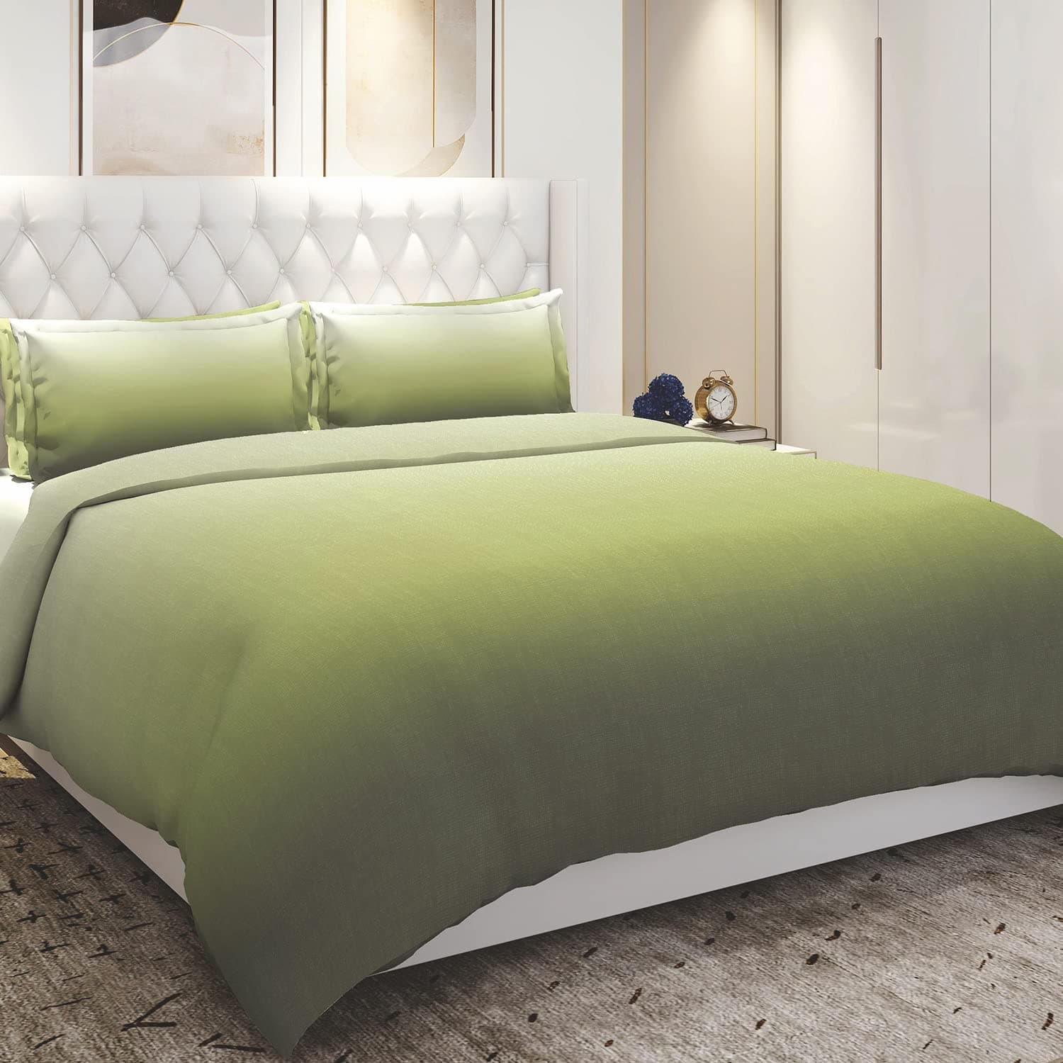 GM Cotton Solid Ombre Effect Pattern Lightweight Blanket Reversible Double Bed Comforter with 150 GSM Microfiber Filling for Home, Travelling, Gifting - (Double bed - Olive & Green Colour)