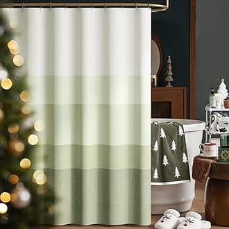 jinchan Christmas Shower Curtain Ombre Forest Green Striped Waterproof Fabric Shower Curtain for Bathroom Gradual Color Minimalist Modern Neutral with 12 Hooks 70x84 inches