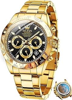 OLEVS Men's Casual Fashion Waterproof Gold Stainless Steel Band Quartz Gold Watches Gifts for Men