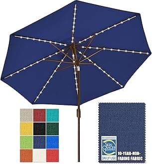 USA 10-Year-Non-Fading Solar 9ft Market Umbrella with 80 LED Lights Patio Umbrellas Outdoor Table Umbrella with Ventilation（Navy Blue）