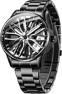 OLEVS Men's Car Wheel Watch 42MM Rotatable White Large Dial Design Quartz Stainless Steel Waterproof Luminous Gift Watches for Men