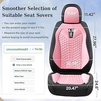 Coverado Front Seat Covers, 2 PCS Pink Seat Cover Universal Seat Cover for Cars, Breathable Fabric& Faux Leather Seat Cover, Automotive Seat Cover Driver Seat Cushion, Car Seat Protector Fit Most Cars