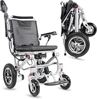 Foldable Power Wheelchair for Adults,Lightweight Foldable Motorized Wheelchair with Dual Motors, Motorized Mobility Scooters for Seniors,Travel Size (Gun Colour)
