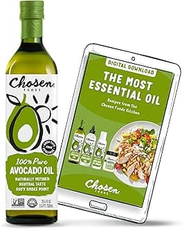 Chosen Foods 100% Pure Avocado Oil for Cooking - 25.4 floz - Rich in Good Fats, Naturally Refined, High Smoke Point, Non-GMO, Soy-Free, Canola Oil-Free, Gluten-Free, Keto + Recipe eBook