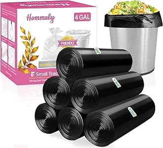 4 Gallon 180pcs Small Black Trash Bags Strong Garbage Bags,Bathroom Trash Can Bin Liners, Plastic Bags for Bedroom, Waste Basket Liner, Fit 12-15 Liter, 3.5,4,4.5 Gal(4G-Black)