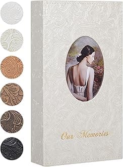 White Photo Album Photo Albums 6x4 DIY Front Window Photo Book Retro Leather Cover Pocket Picture Album Holds 300 Vertical Photos for Wedding Anniversary Birthday Memory