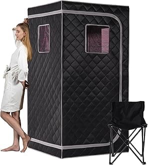 Smartmak Portable Infrared Sauna Box with 660nm Red Light Therapy Lamp for Home, Personal Indoor Full Body Dry Sauna Spa Tent, Relax Saunas with 6 Heaters, Heated Foot Pad, Remote, Chair, Greyborder