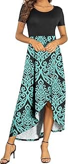 AYIFU Womens Summer Maxi Dresses High Low Hem Casual Short Sleeve Dress with Buttons