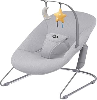 KinderkraftCALMEE Baby Bouncer from Birth, Bouncer Chair for Babies Newborn 0-9 kg, Toy bar, 3-Point Harness, Soft Material, Scandinavian Design, Natural Rocking, Gray
