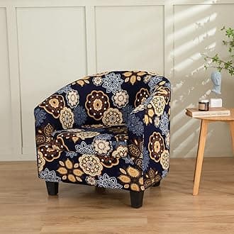 Printed Club Chair Slipcover, 2 Piece Stretch Tub Chair Cover Barrel Chair Covers Washable Armchair Chair Slipcovers Aiti-Slip Furniture Protector (L)