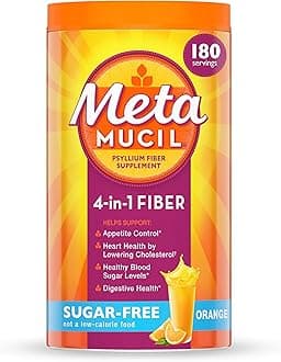 Metamucil 4-in-1 Psyllium Husk GLP-1 Friendly Fiber Supplement, Sugar-Free, 180 teaspoons, Orange Flavored, Daily Fiber Powder for Digestive Health, made with Plant-Based Psyllium Husk Fiber