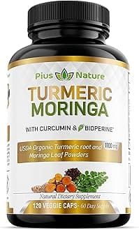 Turmeric Moringa Organic Turmeric Supplements Organic Curcumin & Moringa Powder 120 Vegetable Capsules Supplement for Women & Men
