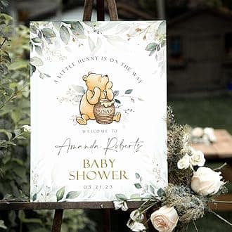 Personalized Bear Pooh Baby Shower Welcome Sign, Wildflower Baby Welcome Sign, Custom Baby Shower Welcome Sign gifts for Baby Boy Girl, Baby Shower Décor, Baby Shower Poster, Baby Shower Decorations