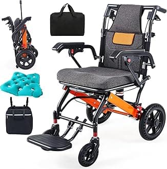 Super Lightweight Portable Transit Travel Wheelchair, Upgraded Folding Transport Wheelchairs (Weight 26.7lbs) for Adults and Seniors, Come with Telescopic Handle and Travel Bag