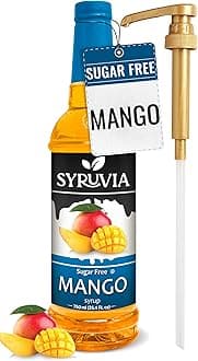Syruvia Sugar-Free Mango Syrup, Flavored Syrup for Drinks, Cocktails, Lemonades, Iced Teas, and Desserts – 25.4 fl oz, With Pump