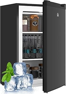 HOMCOM Mini Freezer Countertop, 3 Cu.Ft Compact Upright Freezer with 3 Shelves, Reversible Door for Home, Dorm, Apartment and Office, Black
