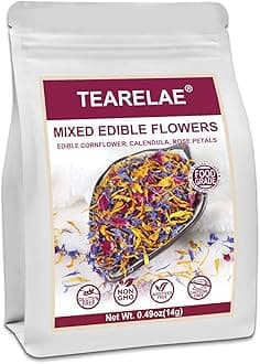 TEARELAE - Mixed Edible Flowers - Premium Rose, Cornflower, and Calendula Petals - Edible Cake Decorations - Pure Natural - Caffeine-Free - for Drink, Tea, Salad and Soap - 0.49oz/14g