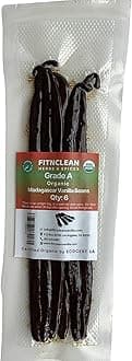 6 Organic Vanilla Beans Madagascar Grade A for Extract, Cooking and Baking by FITNCLEAN VANILLA| Certified USDA Organic. 6"-7.5" Bourbon Fresh Gourmet NON-GMO Whole Pods.