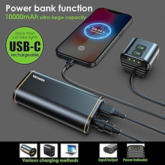 Victagen Bike Light 12000 Lumens Bike Lights for Night Riding, 4 LED Bike Lights Waterproof Type C Rechargeable Front Bike Headlight and Taillight, High & Low Beam Design, Power Bank Function