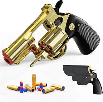 Revolver Toy Gun with Holster Gold - Soft Bullet Western Cowboy Prop Revolver Gun Plastic Play Cap Guns Pistol for Kids Boys Age 6+ Foam Blaster CS Toy Rifle Sniper Small Hand Gun Cosplay Shoot Game