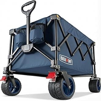 Overmont Ultra-Compact Collapsible Wagon Cart - 200L Portable Folding Wagon with All-Terrain Wheels Utility for Beach, Grocery Shopping, Camping, and Gardening – 360lbs Load Capacity Blue