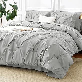 CozyLux Queen Comforter Set - 7 Pieces Comforters Queen Size Light Gray, Pintuck Bed in A Bag Pinch Pleat Bedding Sets with All Season Comforter, Flat Sheet, Fitted Sheet and Pillowcases & Shams