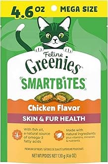 Cat Treats, Feline Smartbites, Skin & Fur Health, Crunchy and Soft Cat Treats, Chicken Flavor, 4.6 oz. Pack