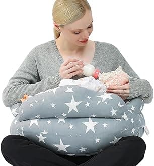 Nursing Pillow, Breastfeeding Pillow Maternity Pillow Pregnancy Pillow for Sleeping with Cotton Cover, Adjustable Waist Strap and Safety Fence Baby Feeding Pillow