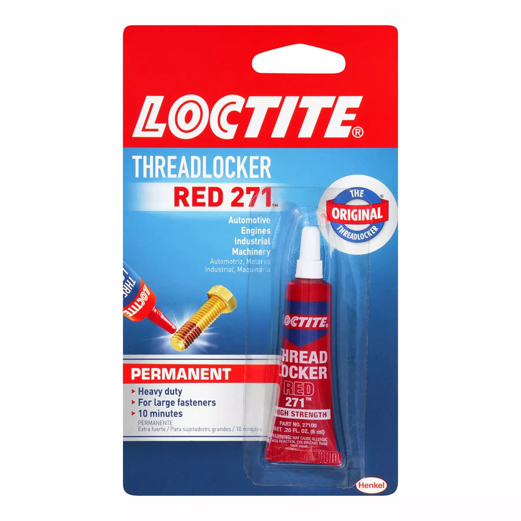Threadlocker Red 271 - Permanent Thread Lock Glue for Nuts, Bolts, & Fasteners, High Strength Screw Glue to Prevent Loosening & Corrosion - 6 ml, 1 Pack
