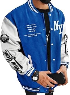 Men's Varsity Jacket Color Block Letter Graphic Long Sleeve Baseball Jacket Bomber Coat