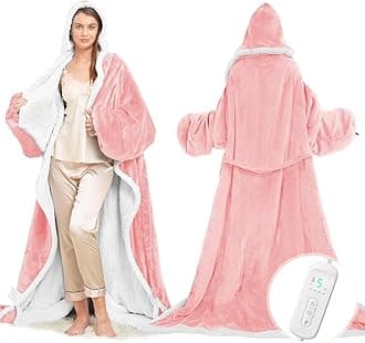 Wearable Heated Blanket with Foot Pocket, Electric Wearable Throw Blanket with Sleeves, Hood, Portable Heated Blanket with 8 Heat Settings, 1-10 Hours Auto Shut-off, Gift for Family, Friends, 50*70"
