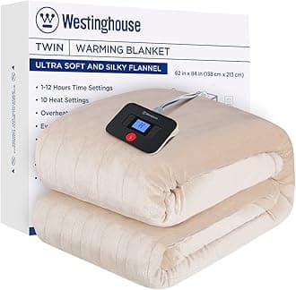 Westinghouse Electric Flannel Blanket, 157 x 213 cm, Thermal Blanket for Home, Bed, Setting 1 to 12 Hours, Machine Washable, Beige