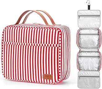 Hanging Travel Toiletry Bag Large Capacity Cosmetic Travel Toiletry Organizer for Women with 4 Compartments & 1 Sturdy Hook Perfect for Travel/Daily Use/Christmas, M-Red, M, M-Red, M
