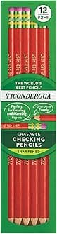Ticonderoga Erasable Checking Wood-Cased Pencils, Pre-Sharpened, Red, 12 Count
