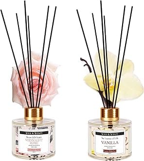 Soul & Scents Vanilla and Midnight Rose Reed Diffuser Set - 120ml with Free 6 Fiber Reed Sticks Each|Toxin Free & Stress Relief |Long Lasting|Room Freshener for Home, Bedroom & Office| Combo Pack of 2