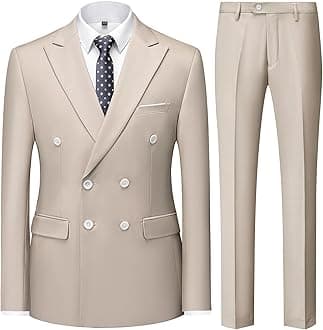 KUDMOL Mens 2 Piece Slim Fit Suit Casual Business Wedding Dinner Tuxedo for Men Classic Blazer Trousers Set